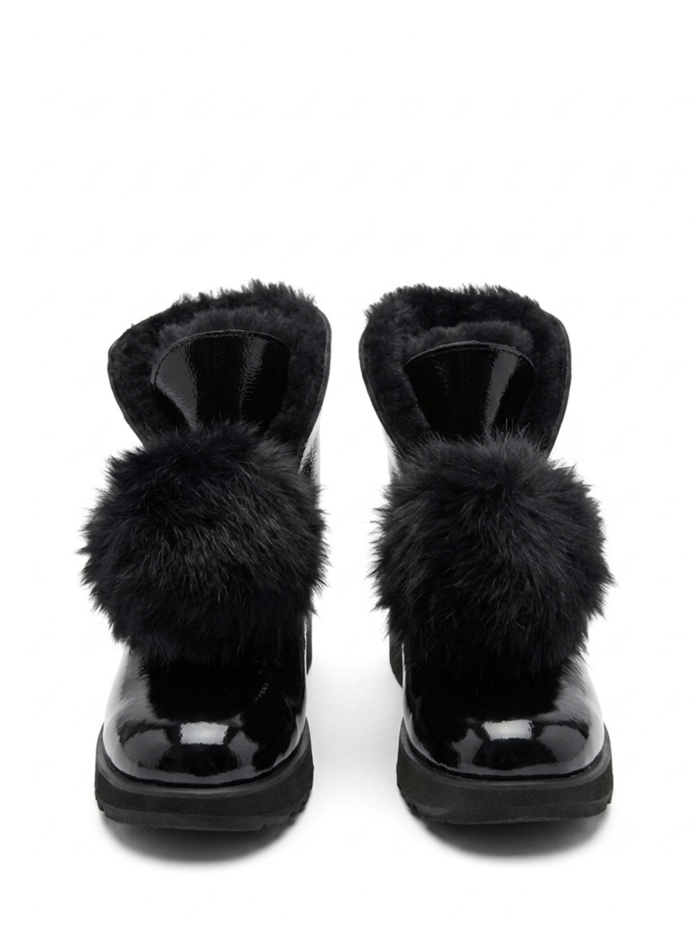 UGG ISLEY PATENT LEATHER BLACK WATERPROOF POM POM SHORT BOOTS